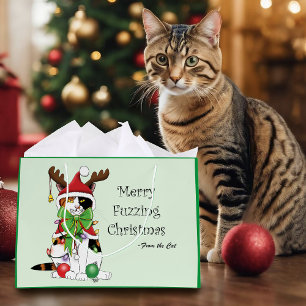 Funny Christmas Calico Cat Große Geschenktüte