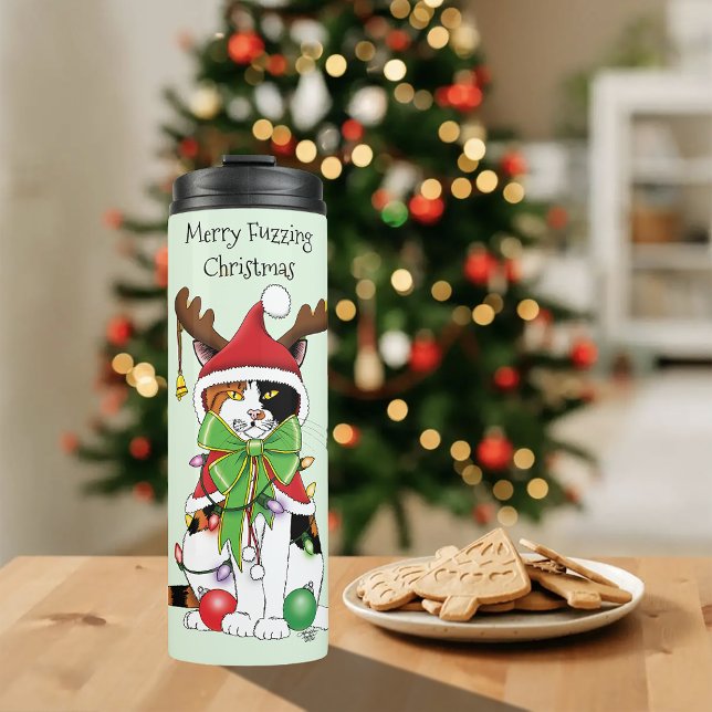 Funny Christmas Calico Cat Thermosbecher (Von Creator hochgeladen)