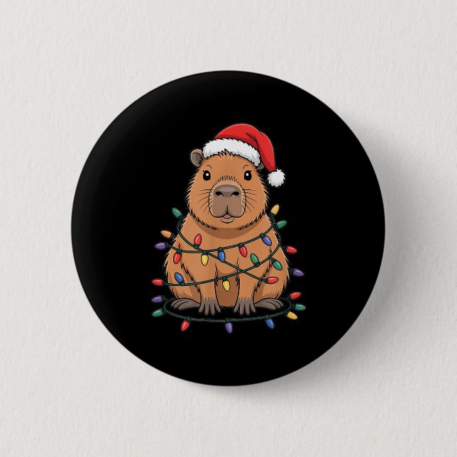 Funny Christmas Capybara Cute Cartoon Desing  Button (Vorderseite)