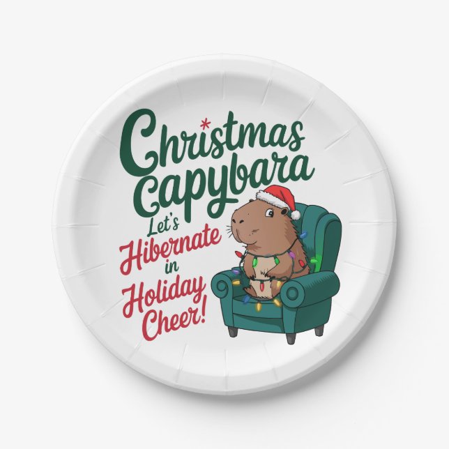 Funny Christmas Capybara Papierplatte Pappteller (Vorderseite)