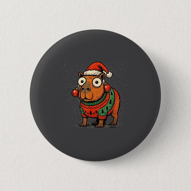 Funny Christmas Capybara With Santa Hat &amp; Swea Button (Vorderseite)