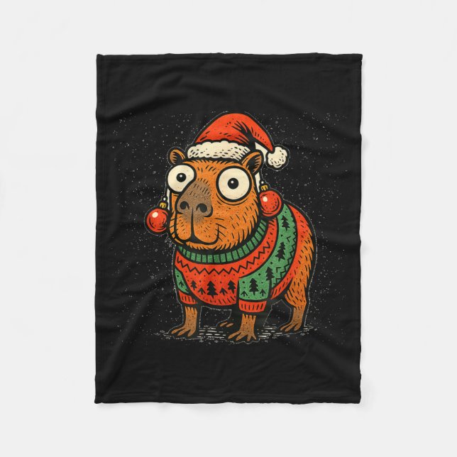 Funny Christmas Capybara With Santa Hat &amp; Swea Fleecedecke (Vorderseite)
