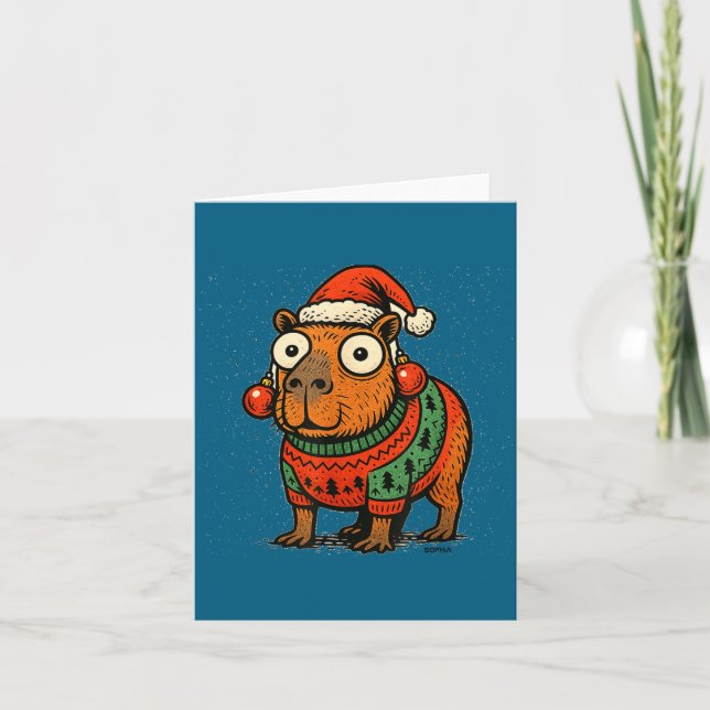Funny Christmas Capybara With Santa Hat &amp; Swea Karte (Vorderseite)