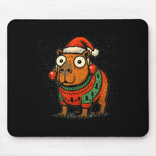 Funny Christmas Capybara With Santa Hat &amp; Swea Mousepad (Vorne)