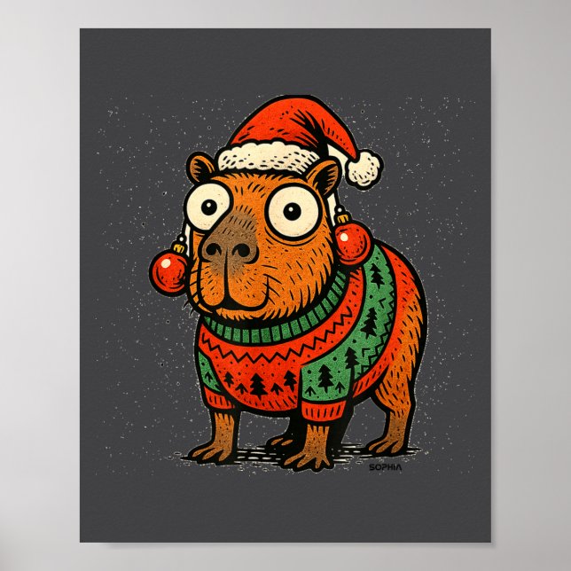 Funny Christmas Capybara With Santa Hat &amp; Swea Poster (Vorne)