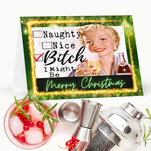 Funny Christmas Card Best Friend "Naughty? Nice?" Dankeskarte (Von Creator hochgeladen)