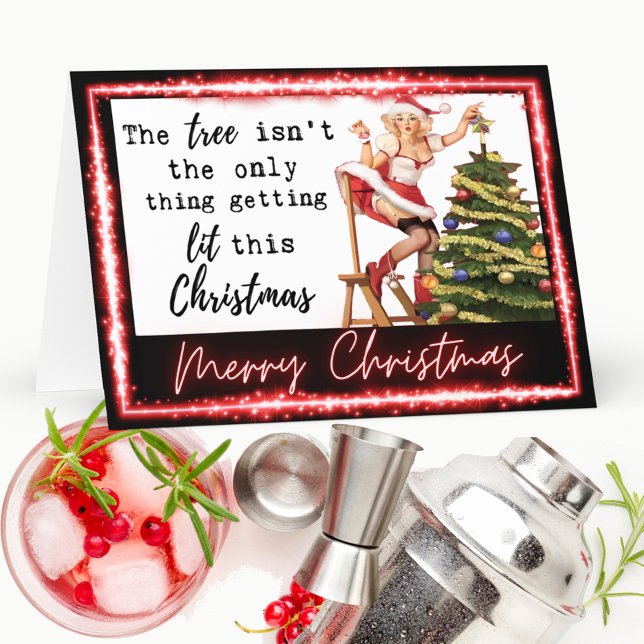Funny Christmas Card Best Friend "Tree Lit" Dankeskarte (Von Creator hochgeladen)