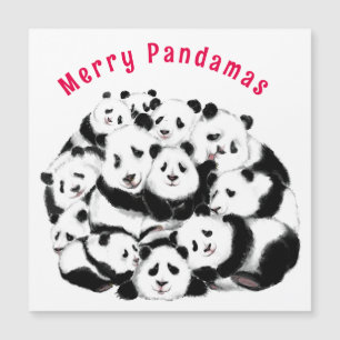 Funny Christmas Card mit Happy Family Pandas Magnetkarte