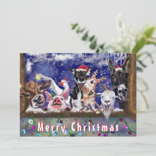 Funny Christmas Card mit Happy Farm Animal Party