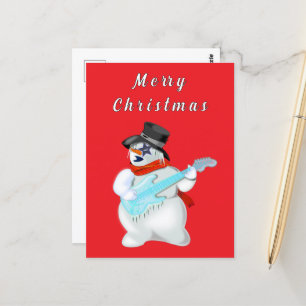 Funny Christmas Card Musical Snowman Gitarrist Postkarte