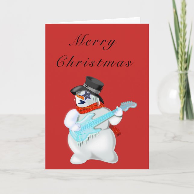 Funny Christmas Card Rock Music Gitarrist Snowman Karte (Vorderseite)