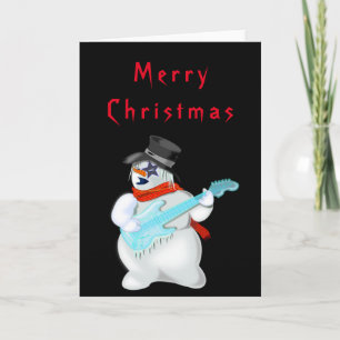 Funny Christmas Card Snowman Rock Music Gitarrist Karte