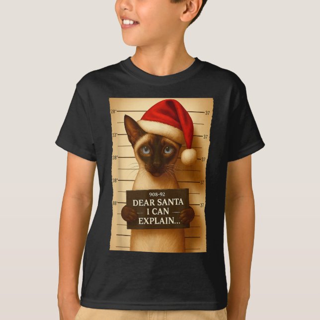 Funny Christmas Cat- Cute Siamese Santa Hat Tee  (Vorderseite)