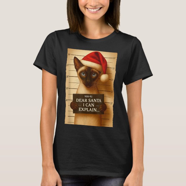 Funny Christmas Cat- Cute Siamese Santa Hat Tee  (Vorderseite)