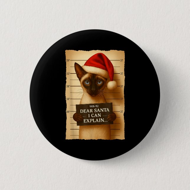 Funny Christmas Cat- Cute Siamese Santa Hat Tee  Button (Vorderseite)