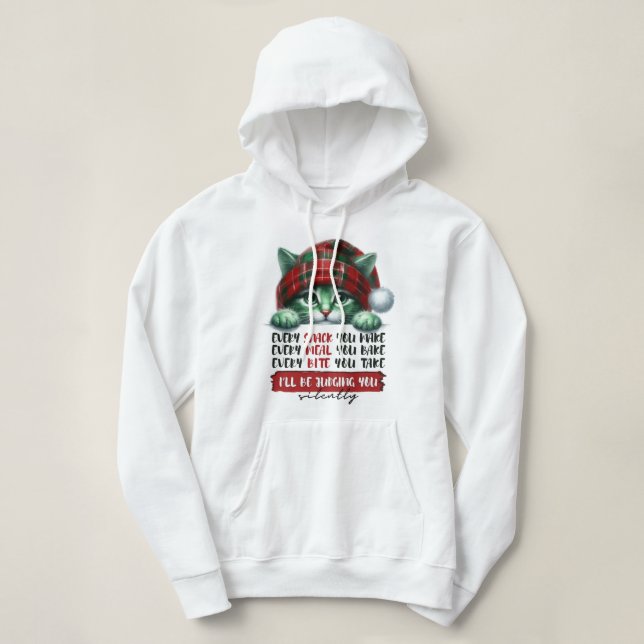 Funny Christmas Cat, die dich leise beurteilt Hoodie (Design vorne)
