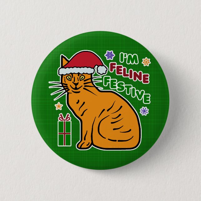 Funny Christmas Cat Feline Festive Holiday Pub Button (Vorderseite)