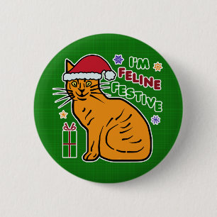 Funny Christmas Cat Feline Festive Holiday Pub Button