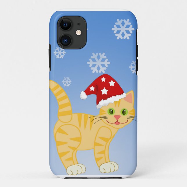 Funny Christmas Cat gelbe Schneeflocken Case-Mate iPhone Hülle (Rückseite)