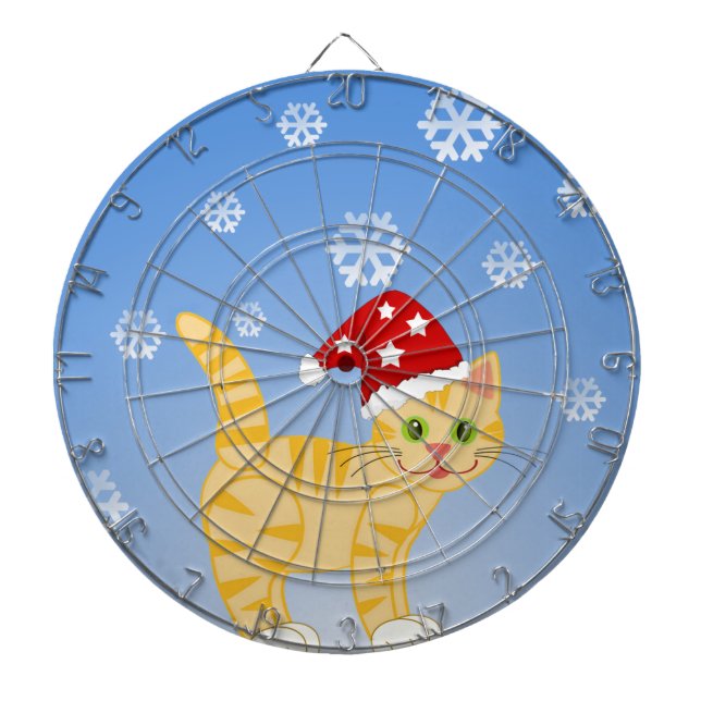 Funny Christmas Cat gelbe Schneeflocken Dartscheibe (vorne)