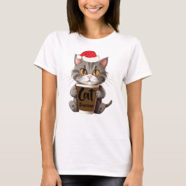 Funny Christmas Cat-Puccino T-Shirt