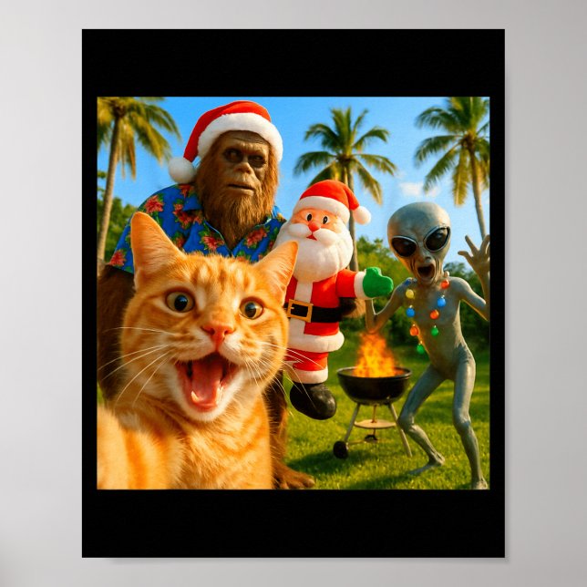 Funny Christmas Cat Selfie With Bigfoot &amp; Alie Poster (Vorne)