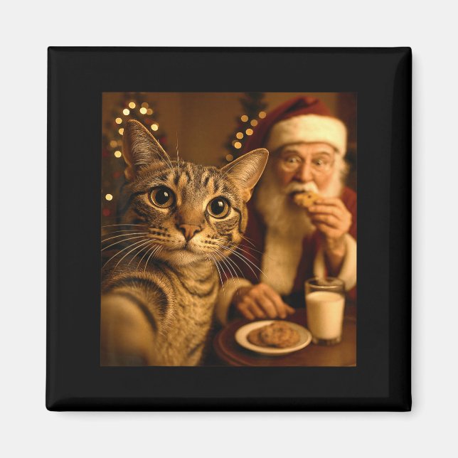 Funny Christmas Cat Selfie With Santa Claus Meme M Magnet (Vorne)