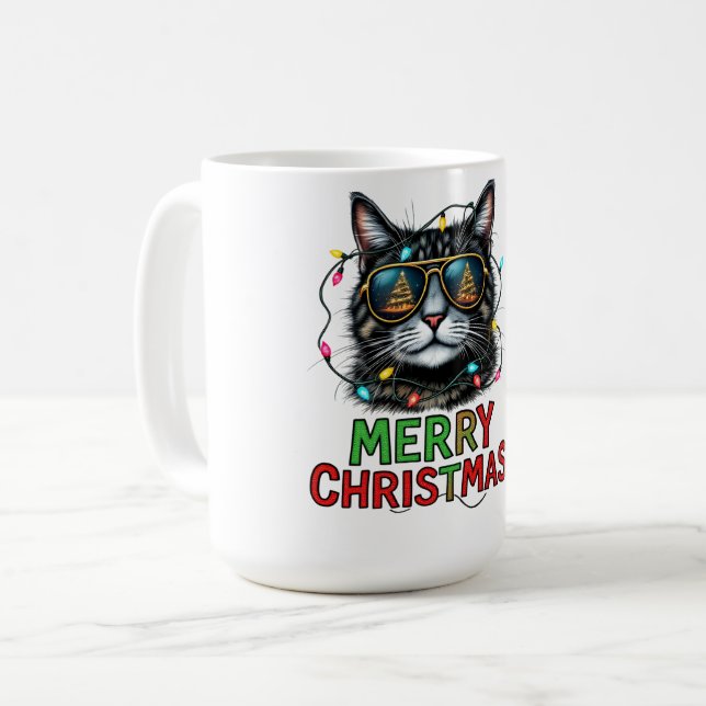 Funny Christmas Cat Sublimierung Kaffeetasse (Vorderseite Links)