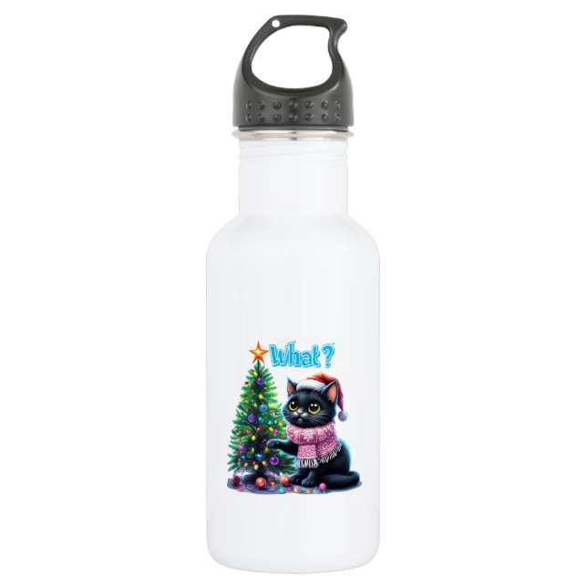 Funny Christmas Cat Was mit Baumsticker Edelstahlflasche (Vorderseite)