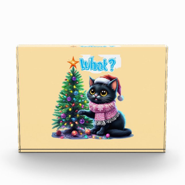 Funny Christmas Cat Was mit Baumsticker Fotoblock (Vorderseite)