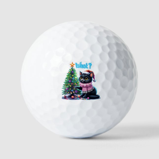 Funny Christmas Cat Was mit Baumsticker Golfball (Vorderseite)