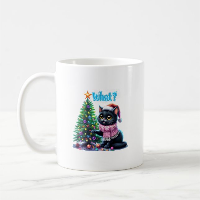 Funny Christmas Cat Was mit Baumsticker Kaffeetasse (Links)