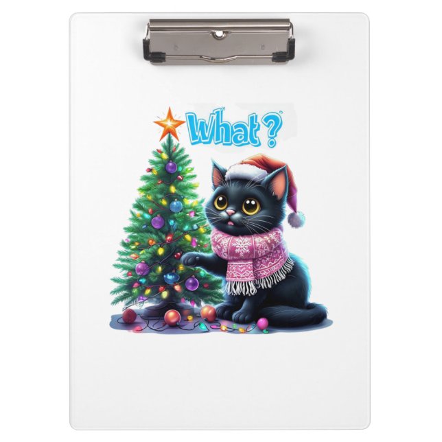 Funny Christmas Cat Was mit Baumsticker Klemmbrett (Vorderseite)