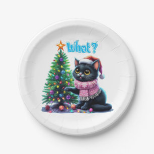 Funny Christmas Cat Was mit Baumsticker Pappteller