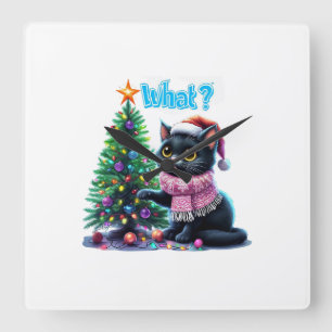 Funny Christmas Cat Was mit Baumsticker Quadratische Wanduhr