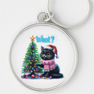 Funny Christmas Cat Was mit Baumsticker Schlüsselanhänger