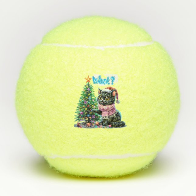 Funny Christmas Cat Was mit Baumsticker Tennisbälle (Vorderseite)