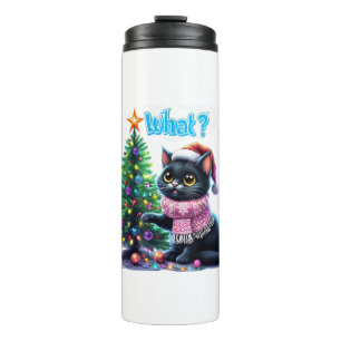 Funny Christmas Cat Was mit Baumsticker Thermosbecher