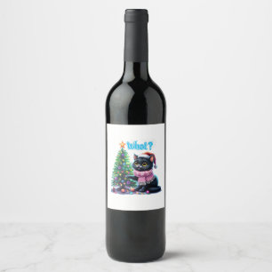 Funny Christmas Cat Was mit Baumsticker Weinetikett