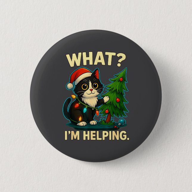 Funny Christmas Cat What I’m Helng Holiday Tuxedo  Button (Vorderseite)