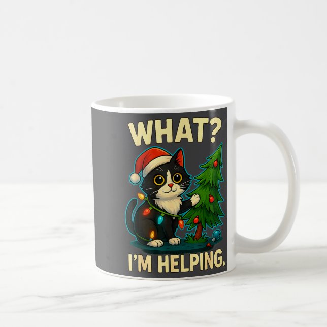 Funny Christmas Cat What I’m Helng Holiday Tuxedo  Kaffeetasse (Rechts)