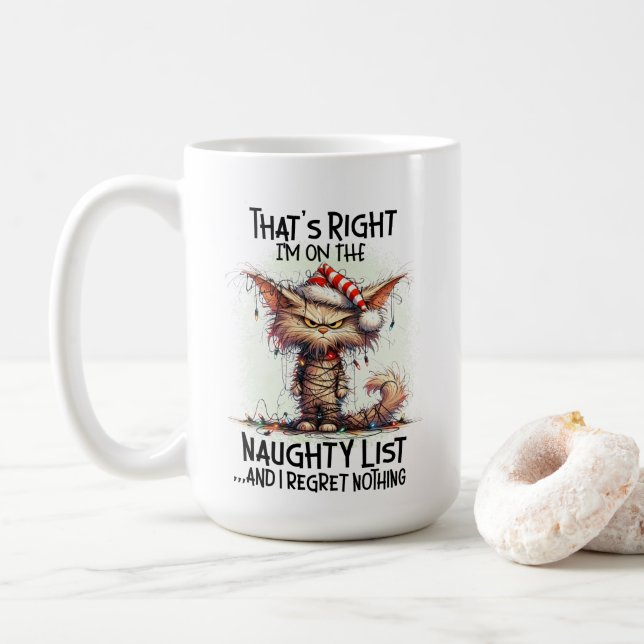 Funny Christmas Cats Naughty List Kaffeetasse (Mit Donut)