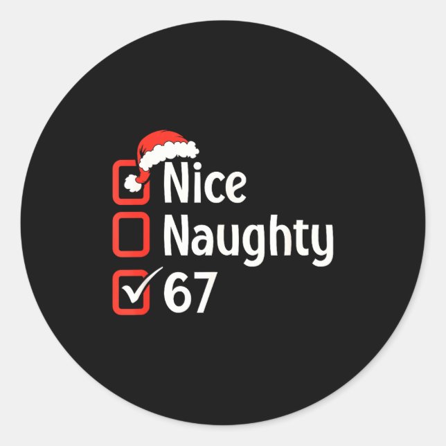Funny Christmas Checked List Nice Naughty 6 7 Meme Runder Aufkleber (Vorderseite)