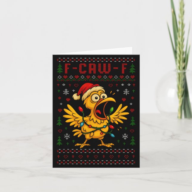 Funny Christmas Chicken F-caw-f Rooster Meme Humor Karte (Vorderseite)
