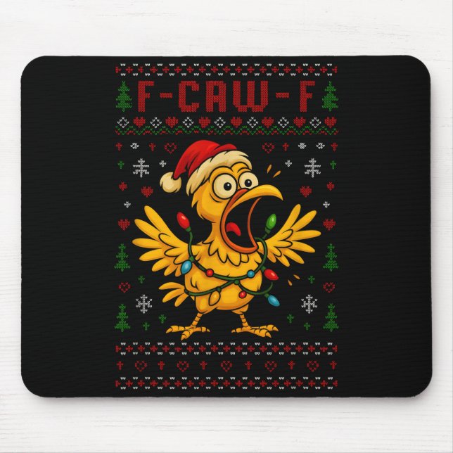 Funny Christmas Chicken F-caw-f Rooster Meme Humor Mousepad (Vorne)