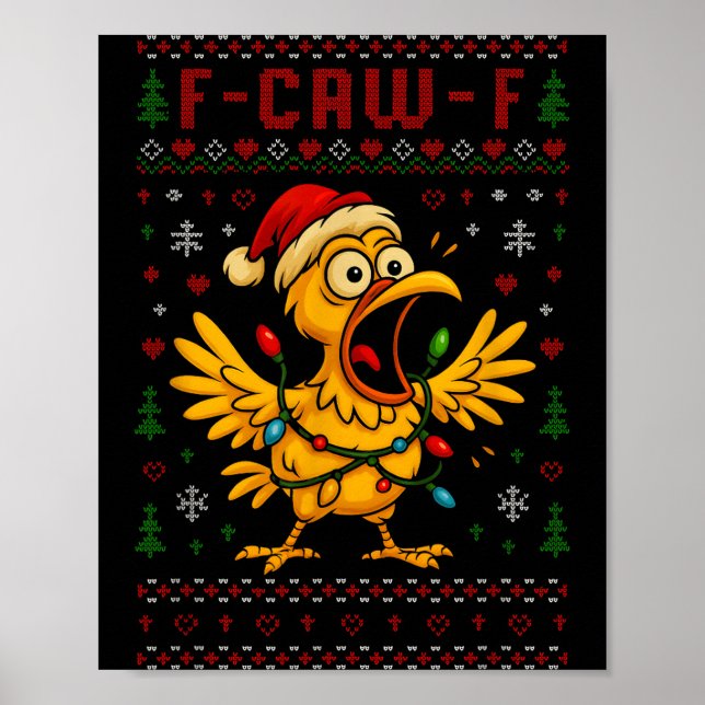 Funny Christmas Chicken F-caw-f Rooster Meme Humor Poster (Vorne)