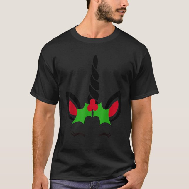 FUNNY CHRISTMAS CHRISTMAS UNICORN WITH HOLLY HORN  T-Shirt (Vorderseite)