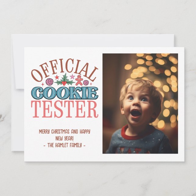 Funny Christmas Cookie Tester Feiertagskarte (Vorderseite)