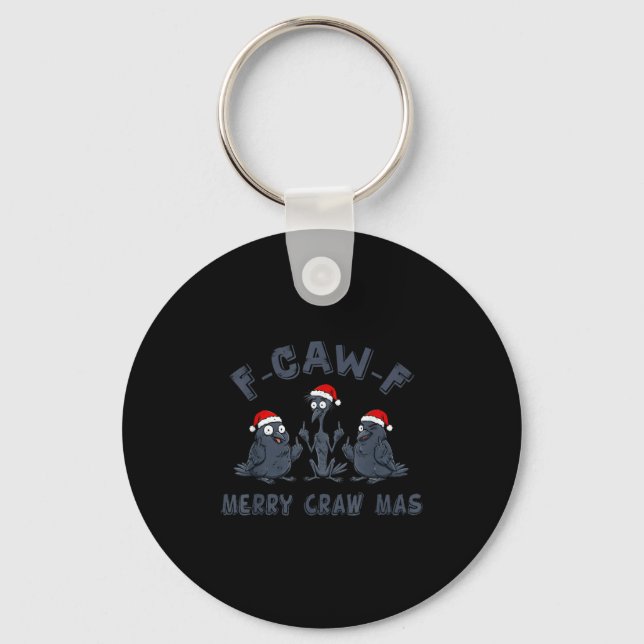 Funny Christmas Crow Graphic – F-caw-f Merry Craw  Schlüsselanhänger (Vorderseite)