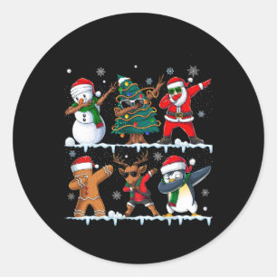 Funny Christmas Dabbing Santa Elf Deer Friends Xma Runder Aufkleber